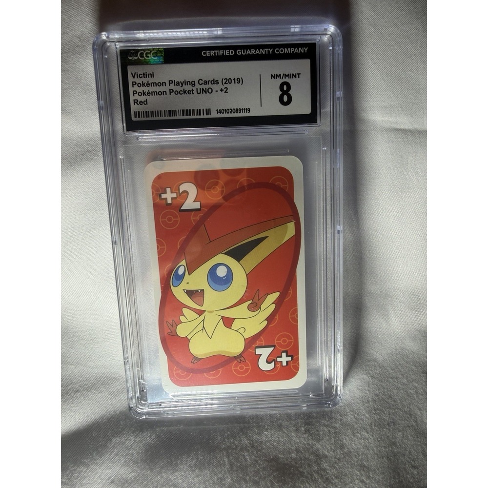 CGC 8 Mint — 2019 Pokemon Pocket Uno Victini +2 Chinese, Red